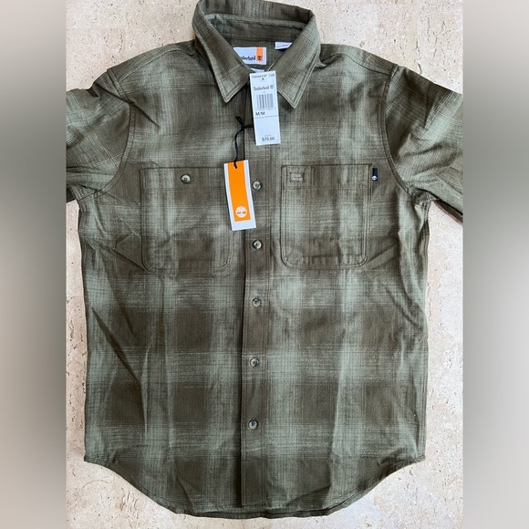 Timberland Heavy Weight Flannel Olive Green 100% Cotton Men’s Medium MSRP 70.00 - Picture 4 of 6